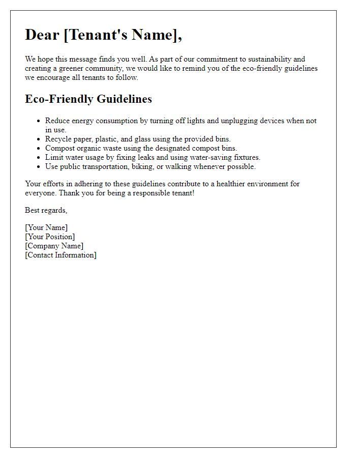 Letter template of tenant eco-friendly guidelines reminder