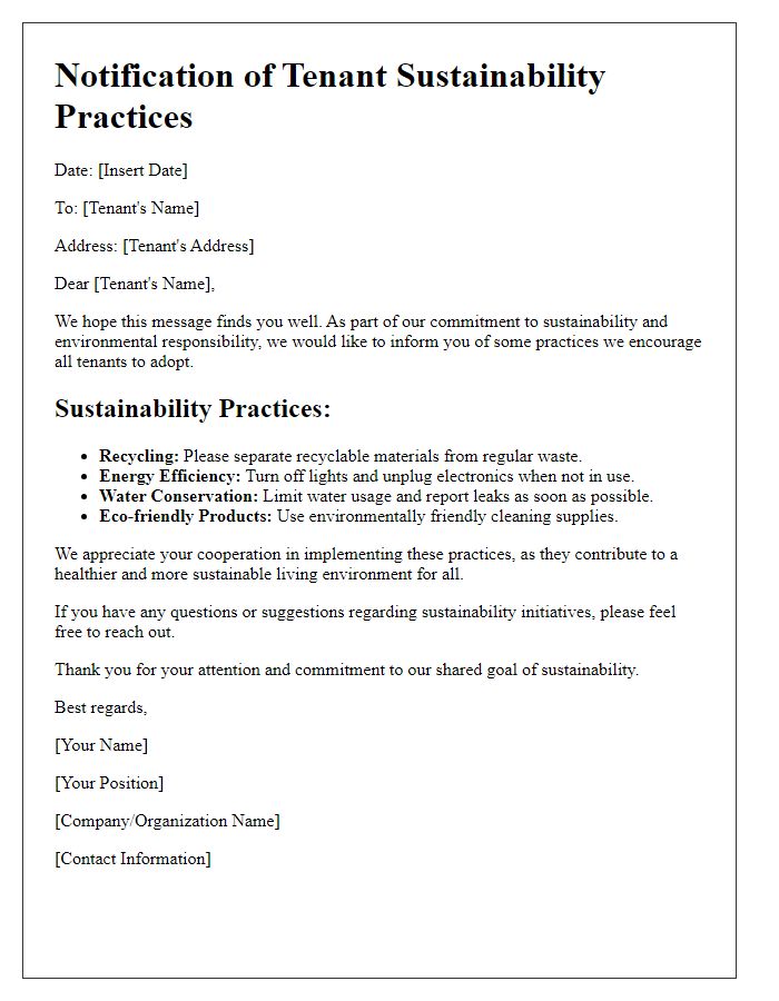 Letter template of tenant sustainability practices notification