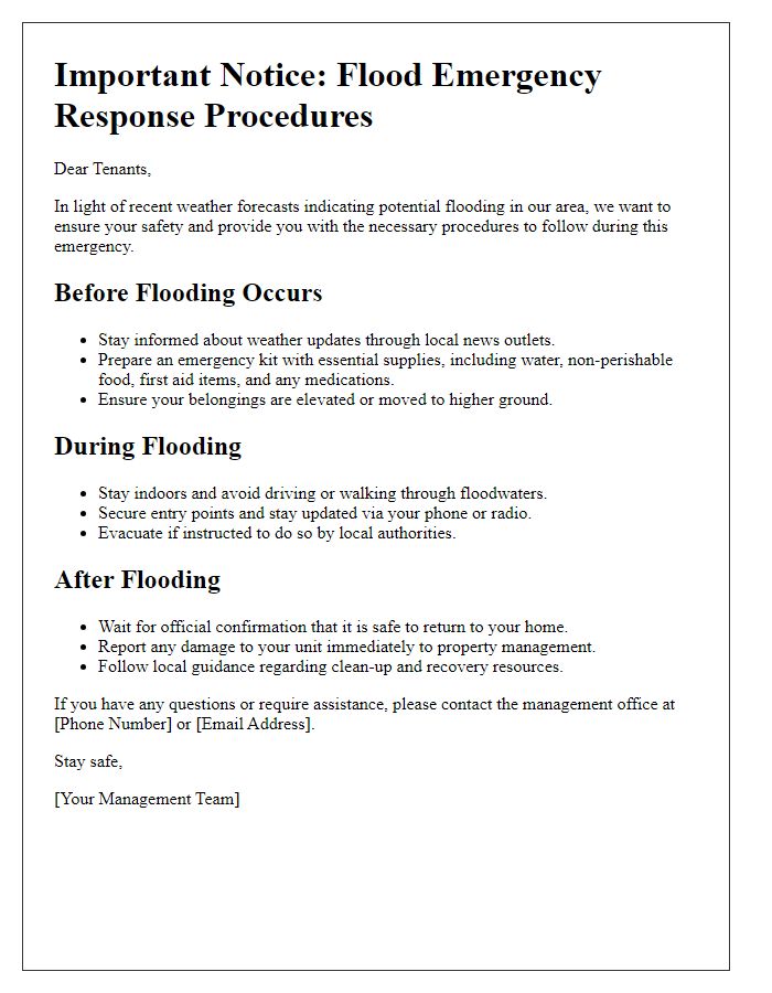 Letter template of flood emergency response procedures for tenants