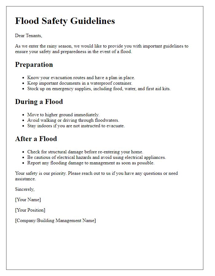 Letter template of flood safety guidelines for tenants