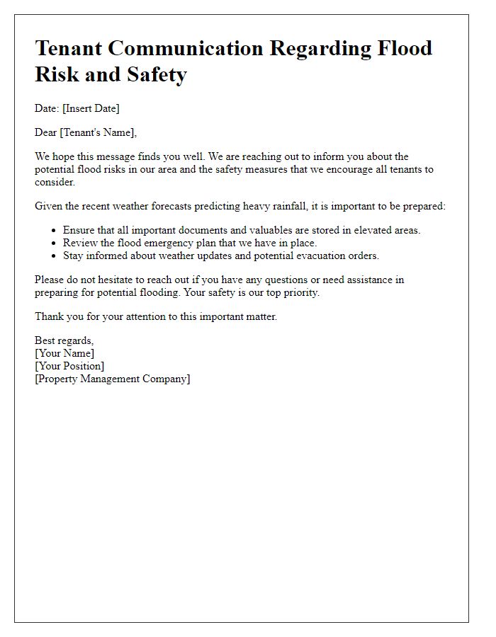 Letter template of tenant communication on flood risk and safety