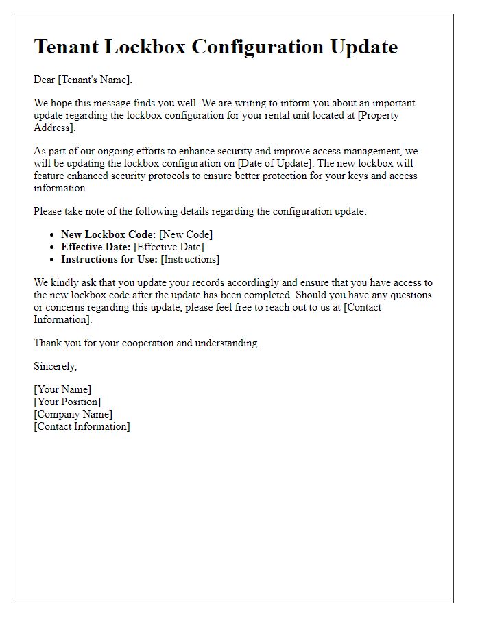 Letter template of Tenant Lockbox Configuration Update