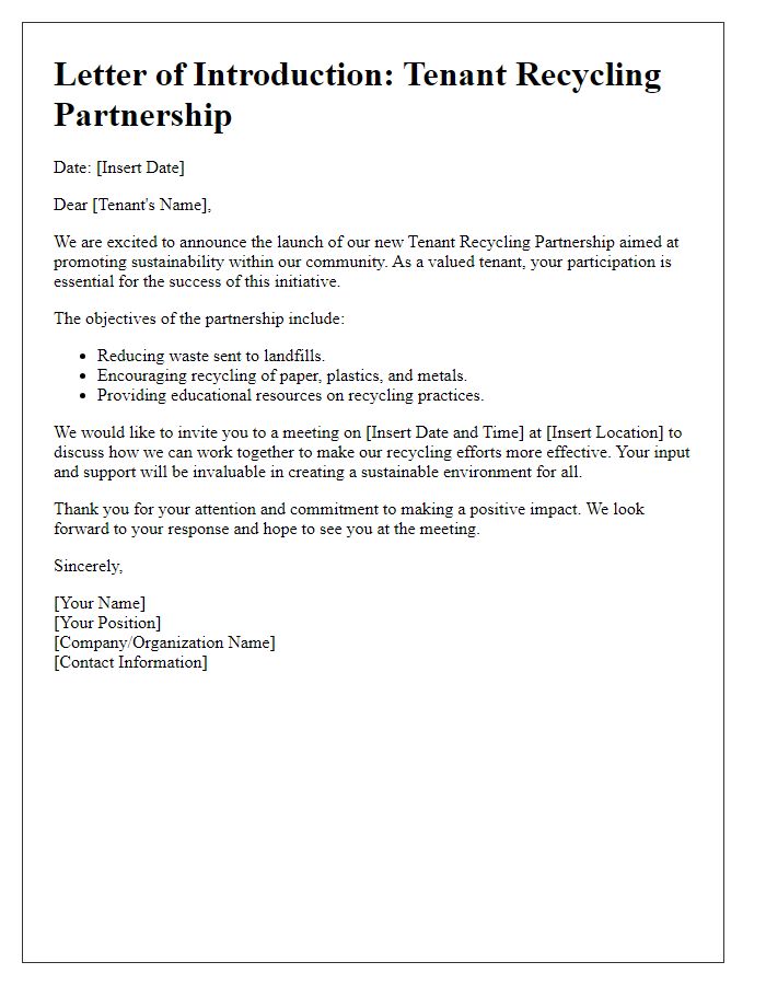 Letter template of tenant recycling partnership introduction