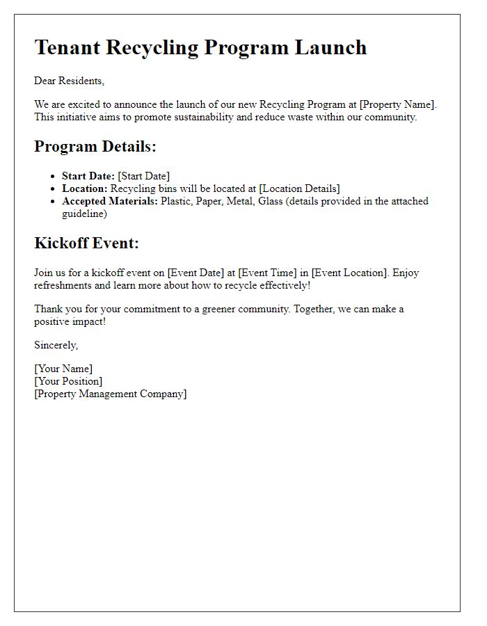 Letter template of tenant recycling program launch details