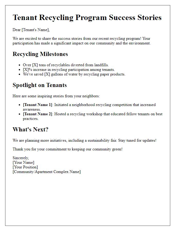 Letter template of tenant recycling program success stories