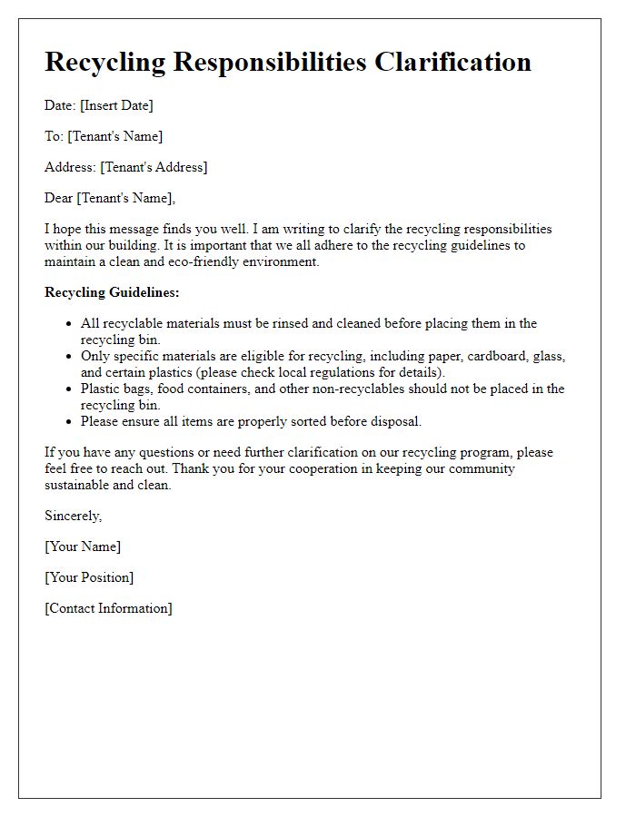 Letter template of tenant recycling responsibilities clarification