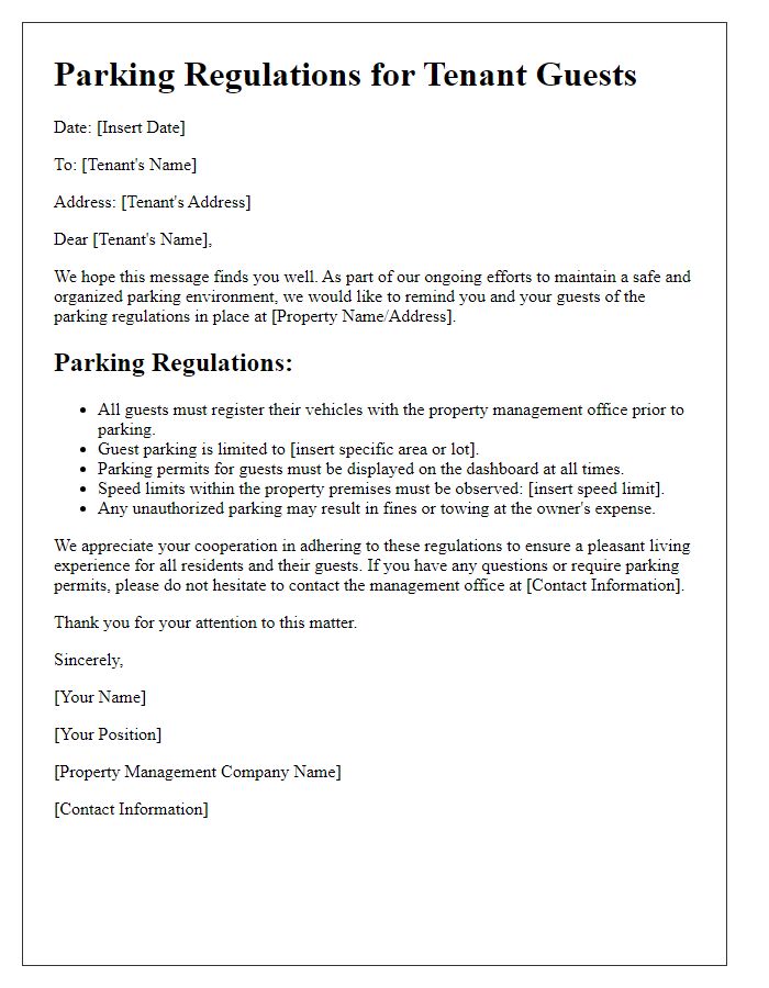 Letter template of parking regulations for tenant guests