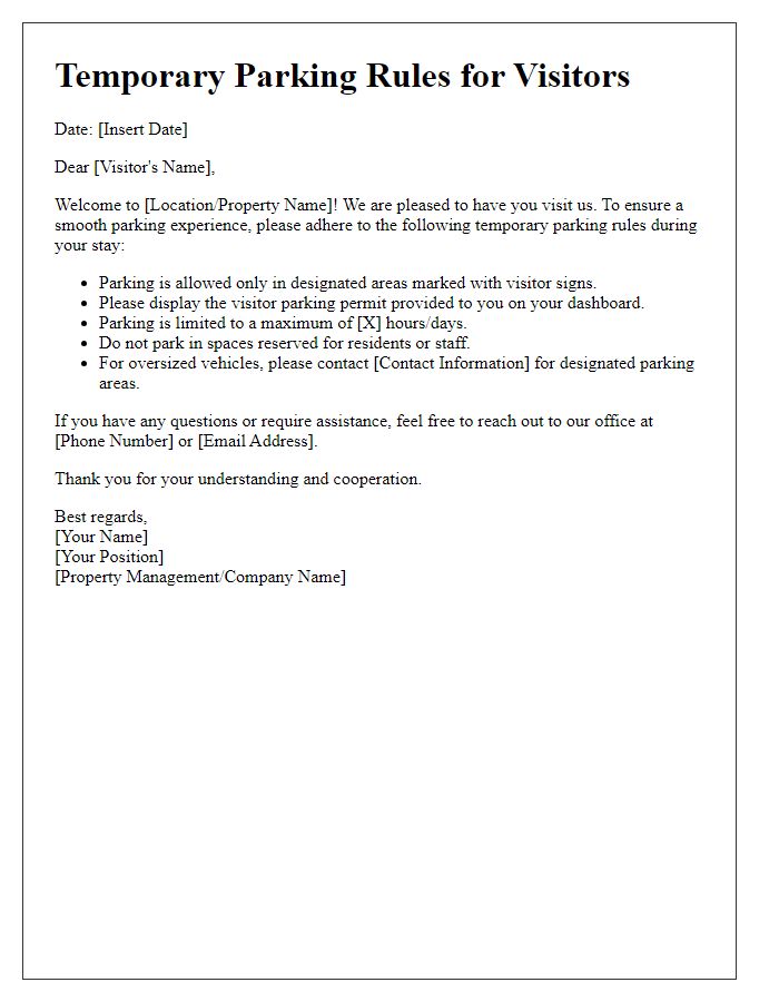 Letter template of temporary parking rules for visitor