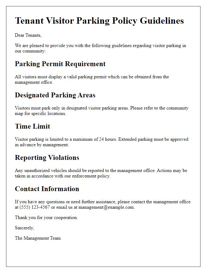 Letter template of tenant visitor parking policy guidelines