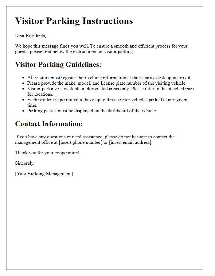 Letter template of visitor parking instructions for residents