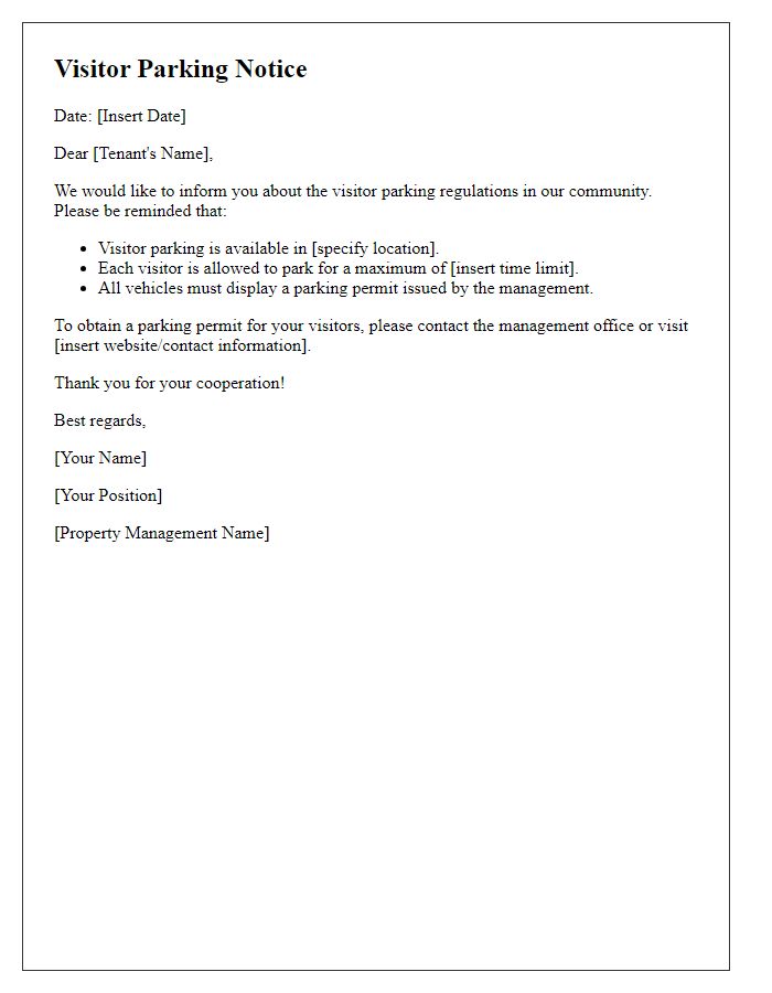 Letter template of visitor parking notice for tenants