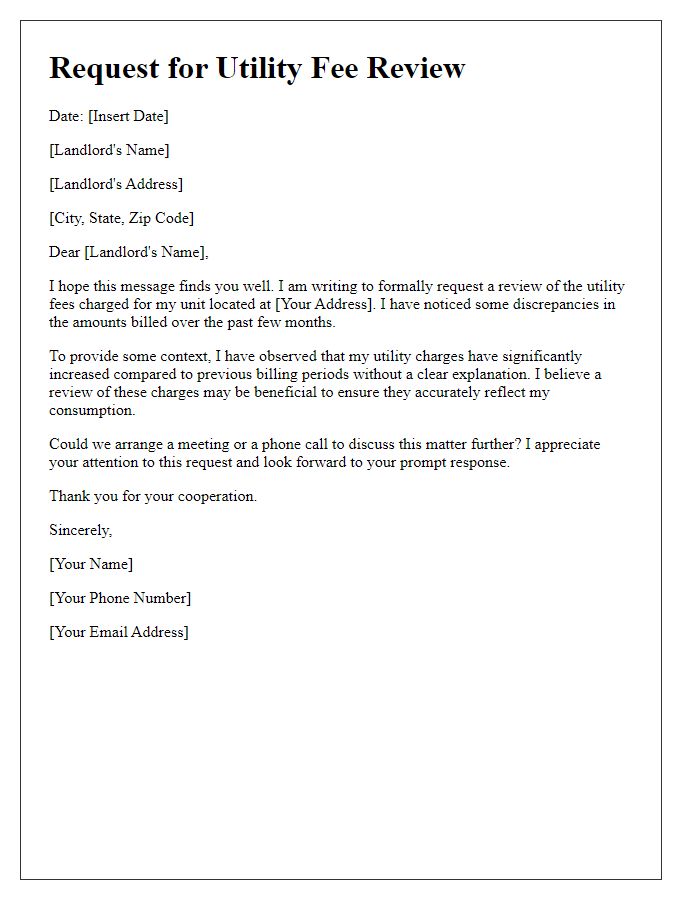 Letter template of tenant request for utility fee review