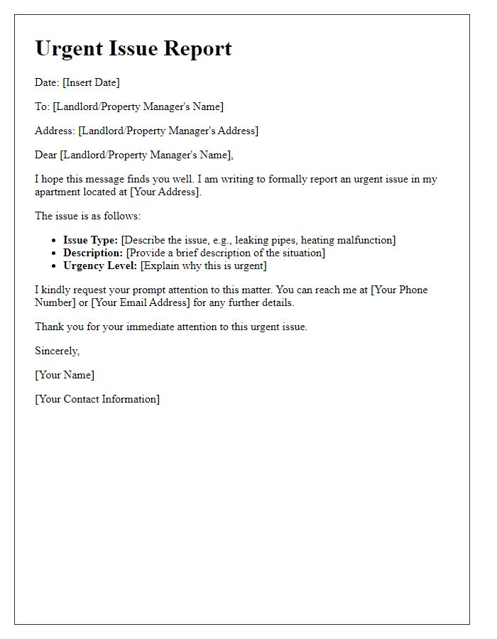 Letter template of tenant urgent issue reporting channel