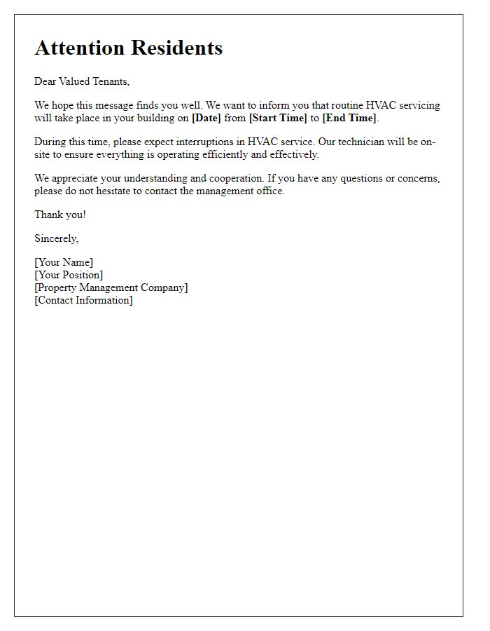 Letter template of tenant HVAC servicing announcement