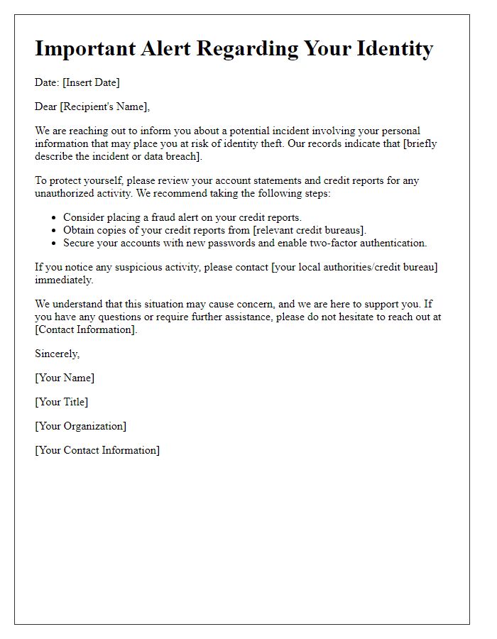 Letter template of alert about potential identity theft