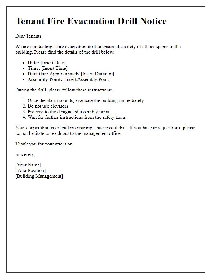 Letter template of tenant fire evacuation drill details