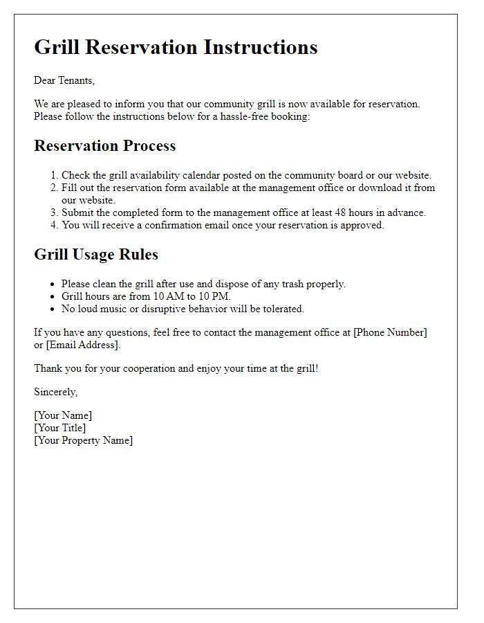 Letter template of tenant grill reservation instructions.