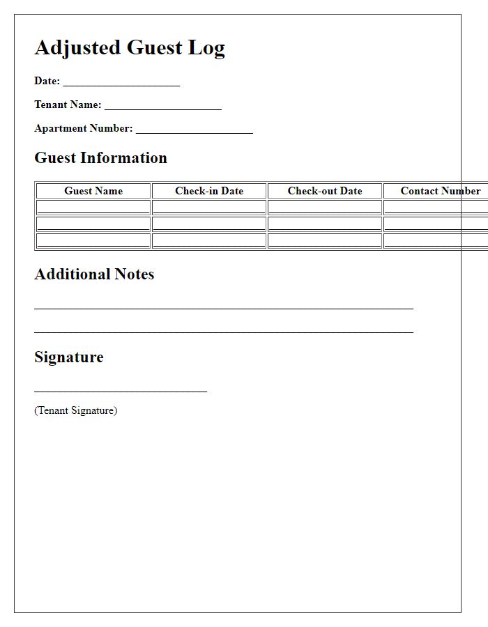 Letter template of tenant adjusted guest log