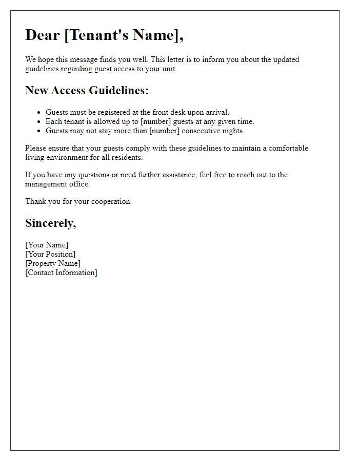 Letter template of tenant guest access update