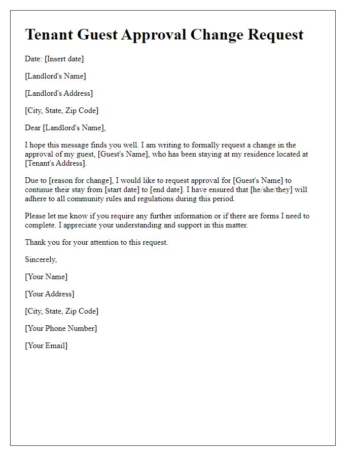 Letter template of tenant guest approval change