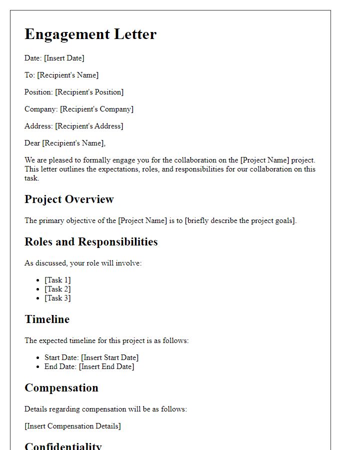 Letter template of engagement for project task collaboration