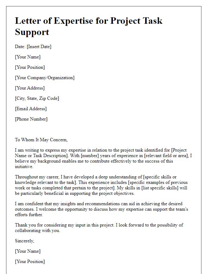 Letter template of expertise for project task support