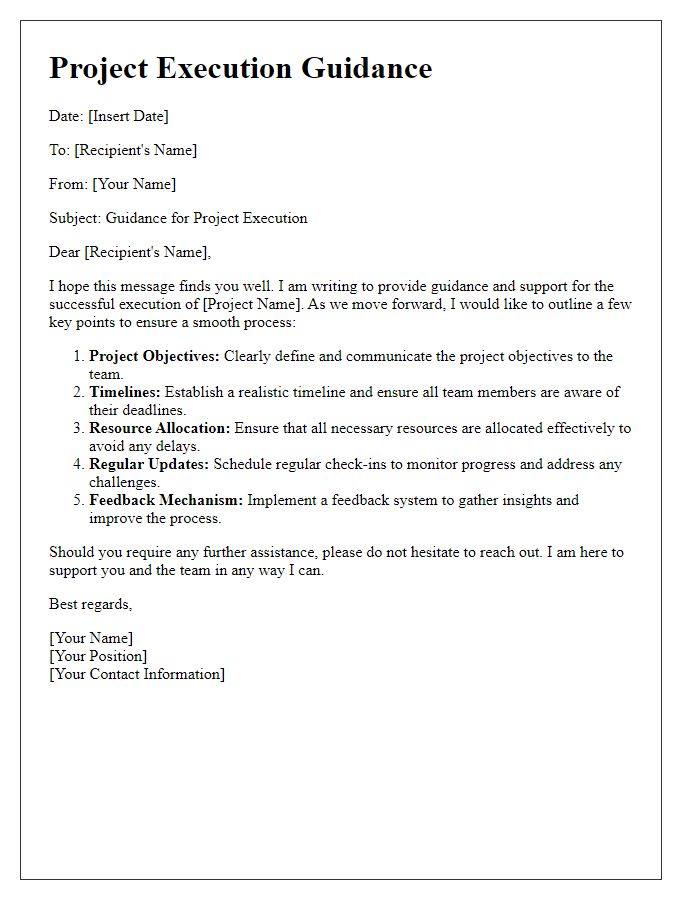 Letter template of guidance for project execution help