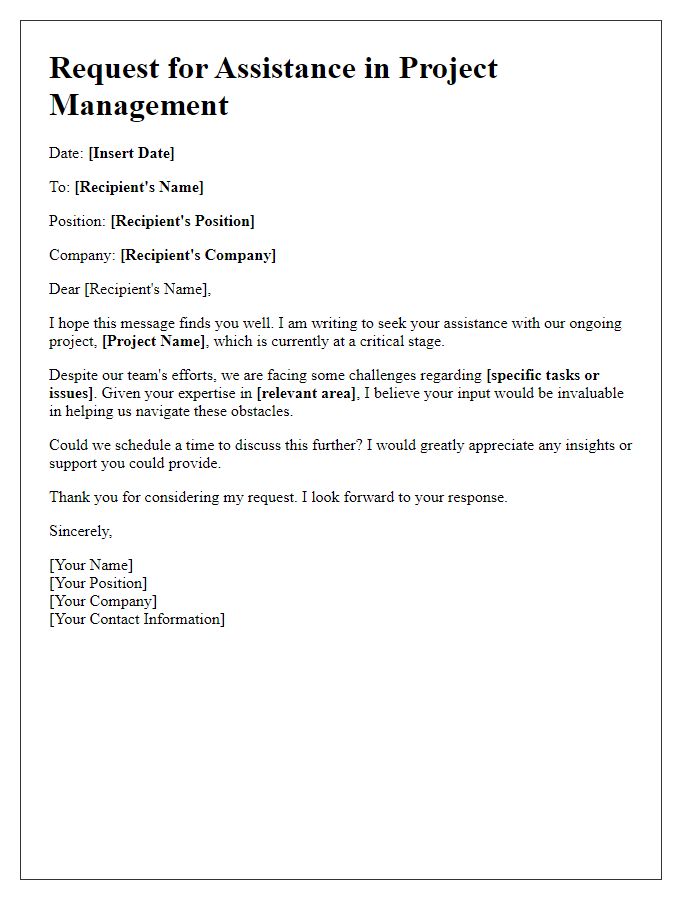 Letter template of help for project management tasks