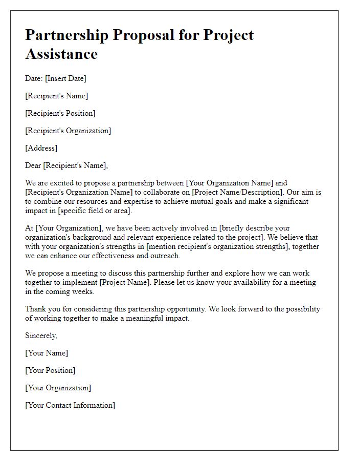 Letter template of partnership for project assistance