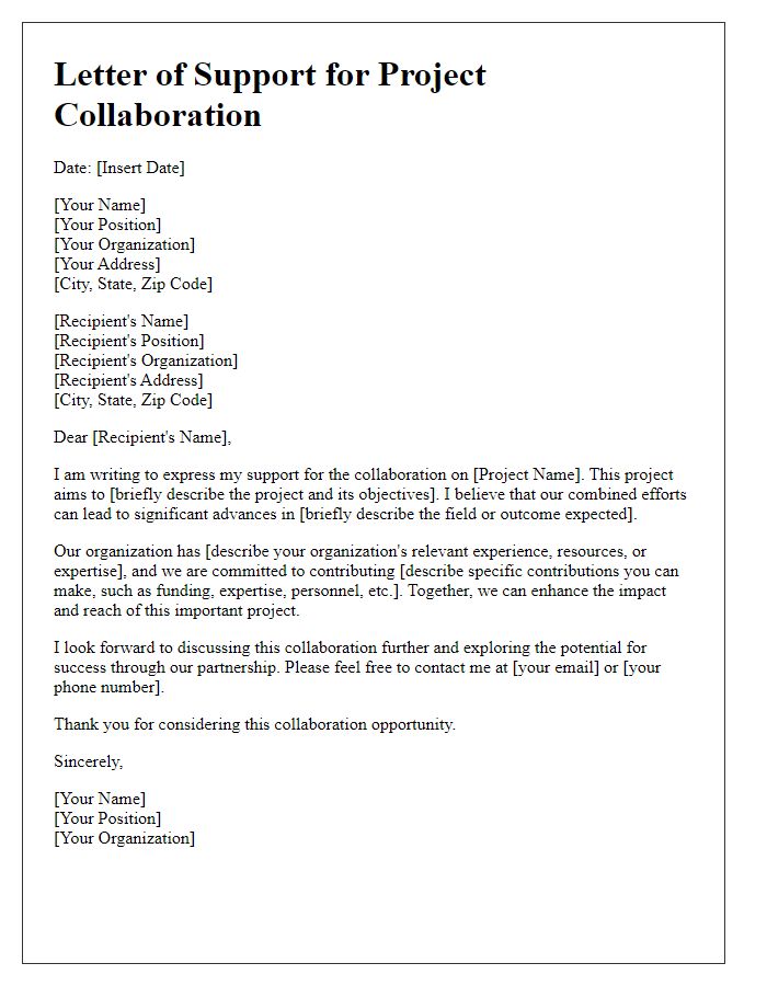 Letter template of support for project collaboration assistance