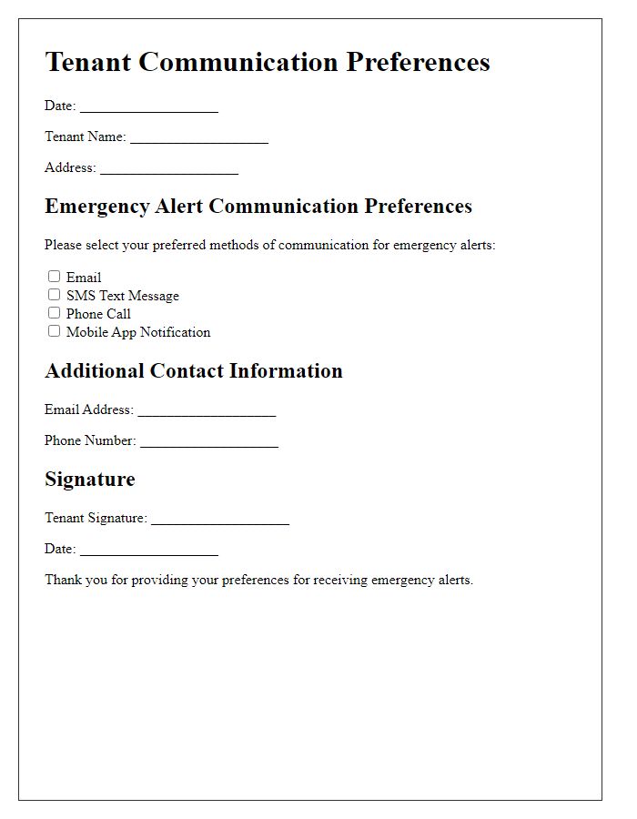 Letter template of tenant digital communication preferences for emergency alerts.