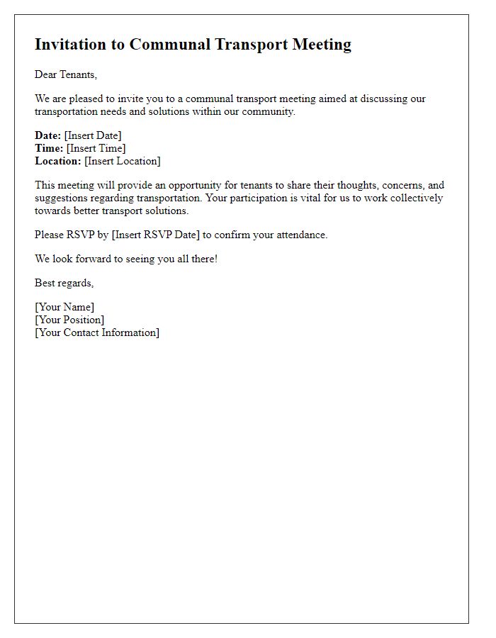 Letter template of invitation to communal transport meeting for tenants