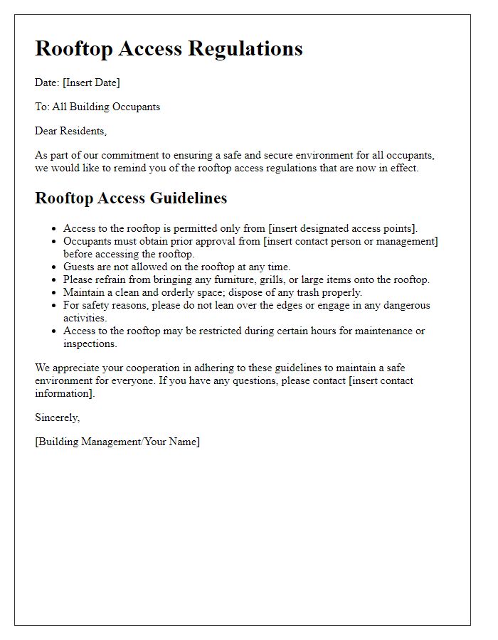 Letter template of rooftop access regulations for building occupants