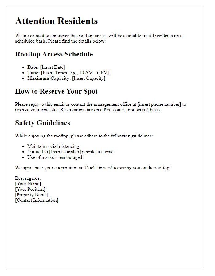 Letter template of scheduling rooftop access for residents