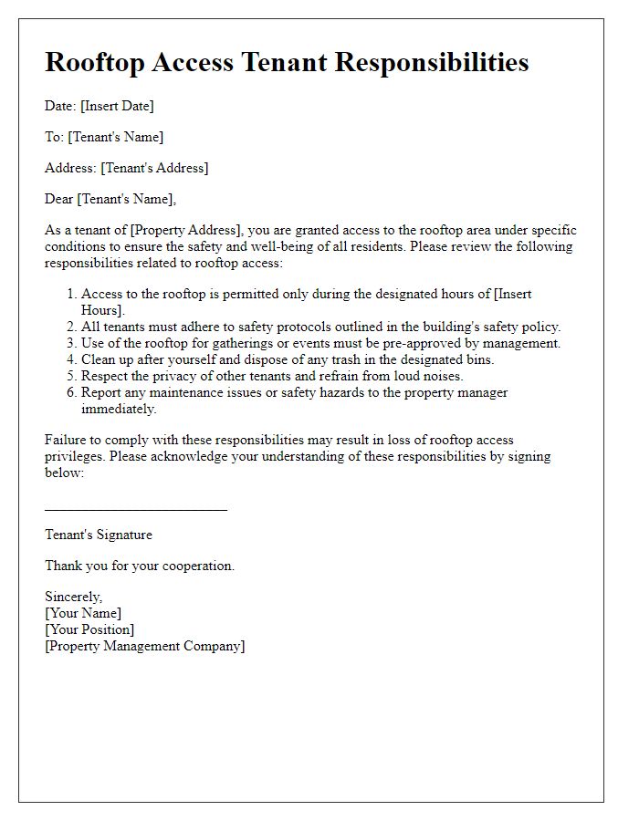 Letter template of tenant responsibilities for rooftop access