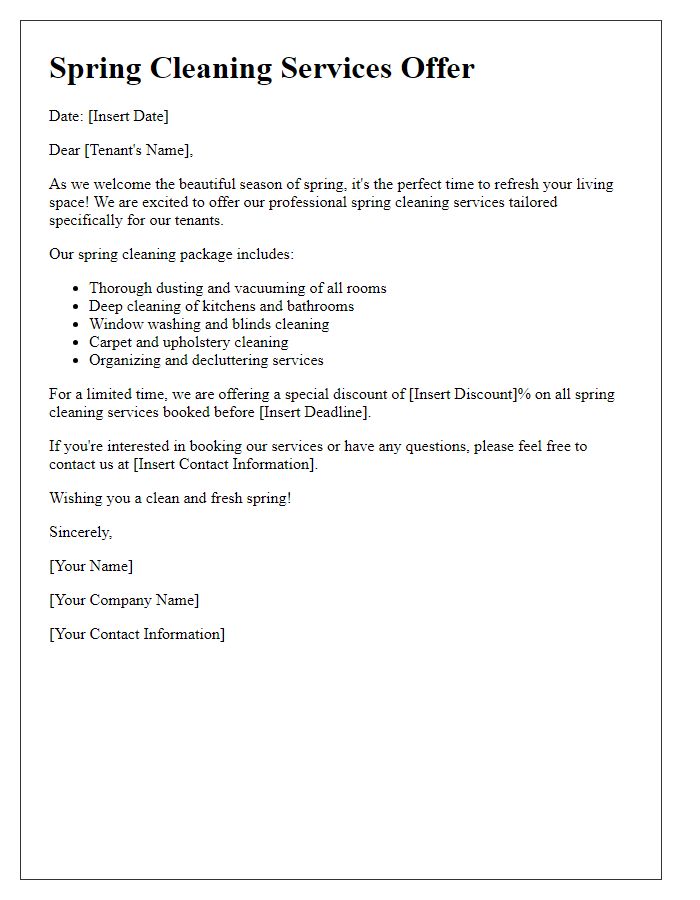 Letter template of spring cleaning services offer for tenants