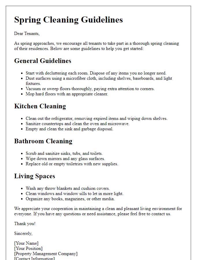 Letter template of tenant spring cleaning guidelines