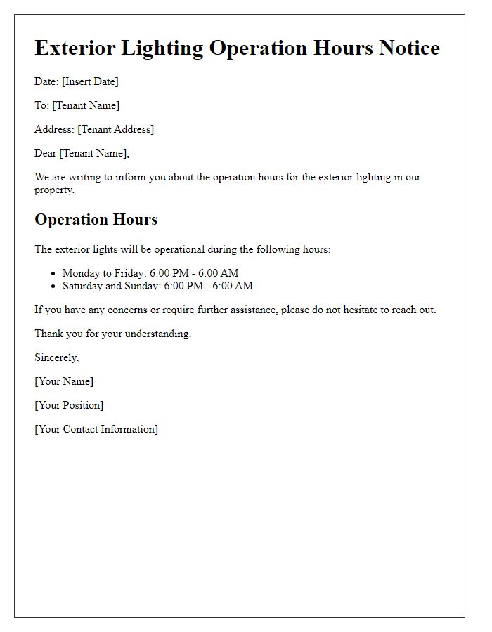 Letter template of tenant exterior lighting operation hours