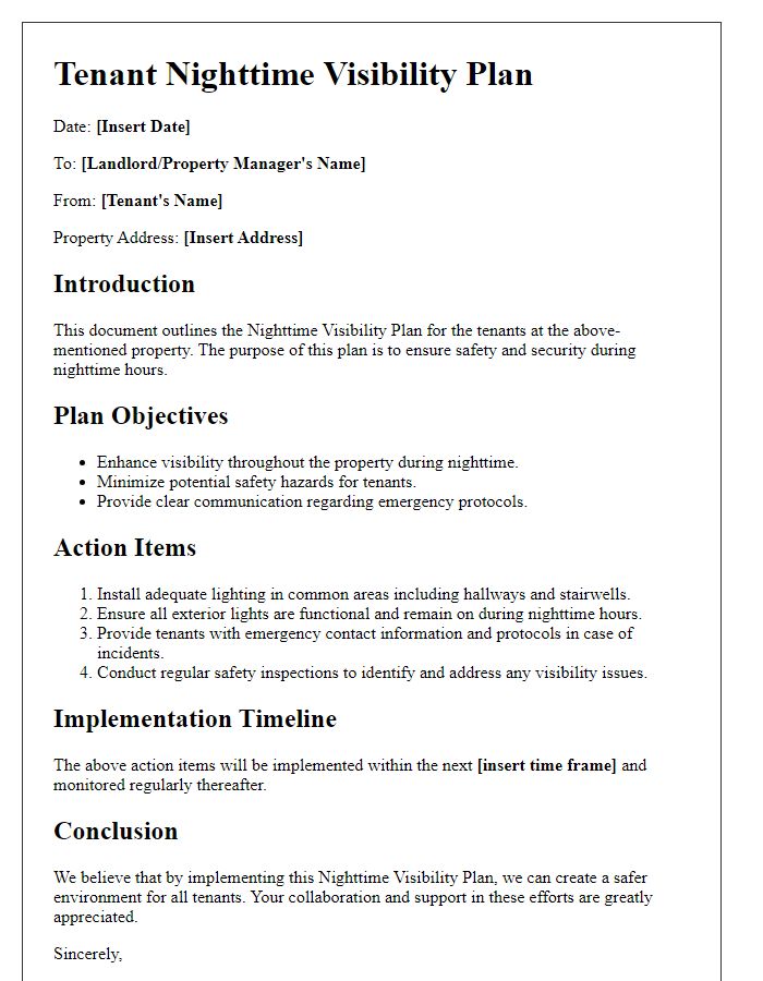 Letter template of tenant nighttime visibility plan