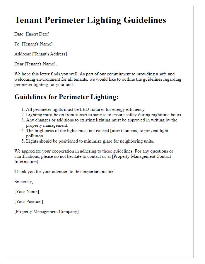 Letter template of tenant perimeter lighting guidelines