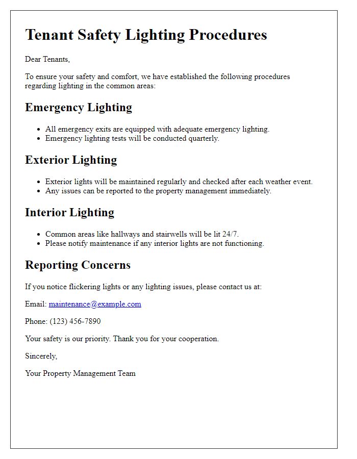 Letter template of tenant safety lighting procedures