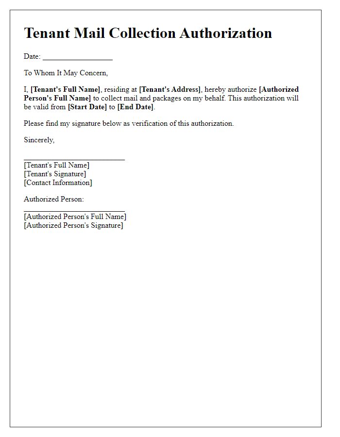 Letter template of Tenant Mail Collection Authorization