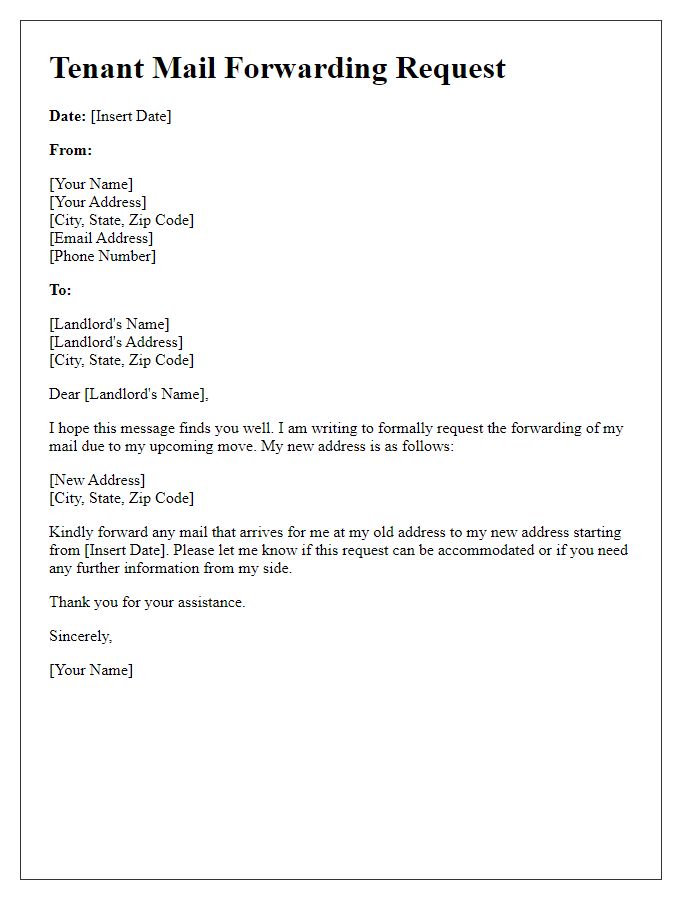 Letter template of Tenant Mail Forwarding Request