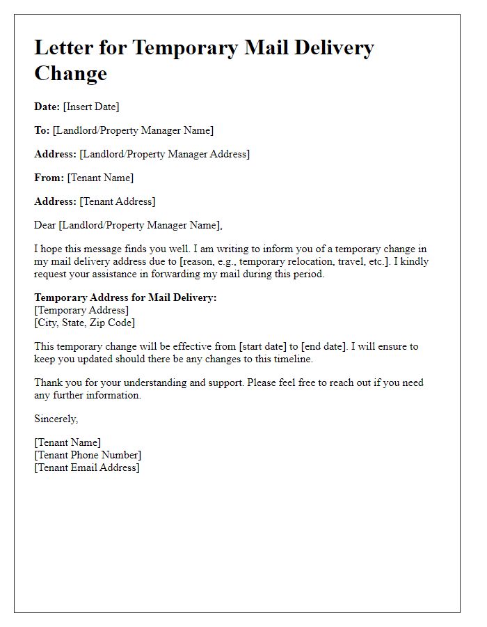 Letter template of Tenant Temporary Mail Delivery Change