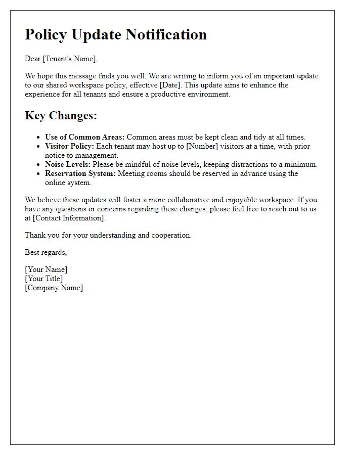 Letter template of policy update for tenant shared workspace use