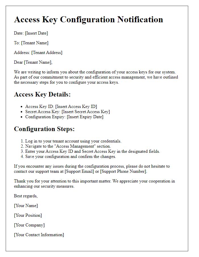 Letter template of Access Key Configuration for Tenants