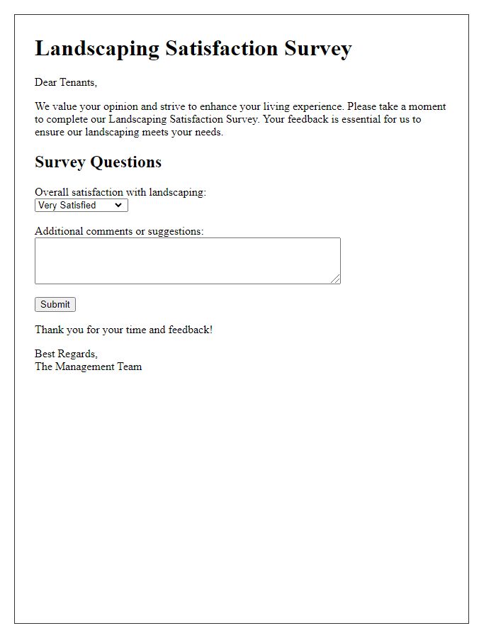 Letter template of landscaping satisfaction survey for tenants