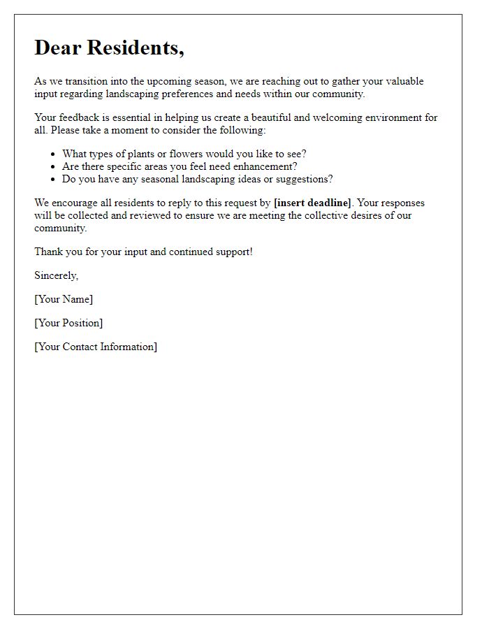 Letter template of seasonal landscaping input request for residents