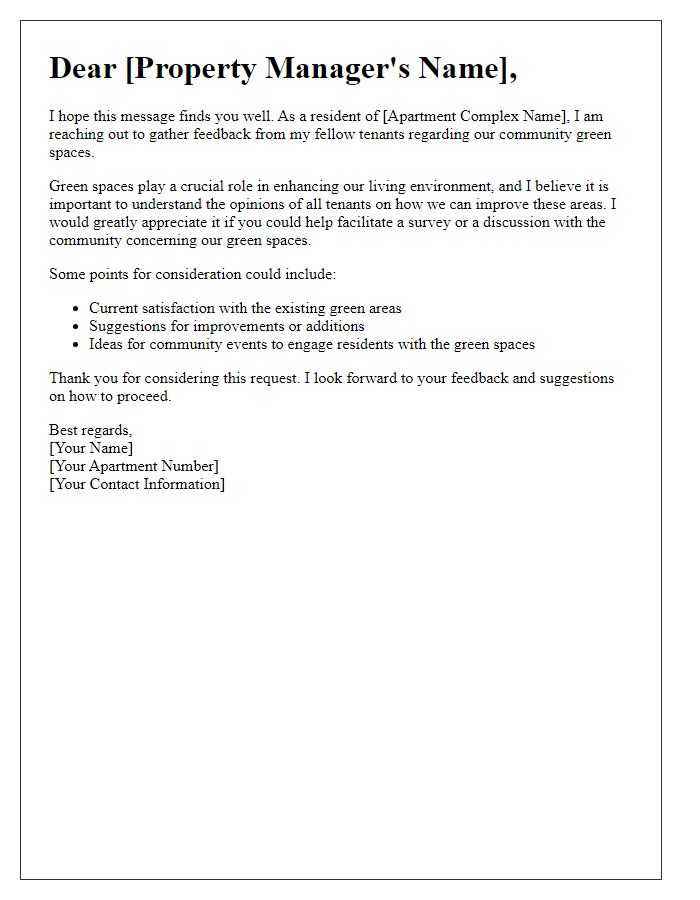 Letter template of tenant opinion request on community green spaces