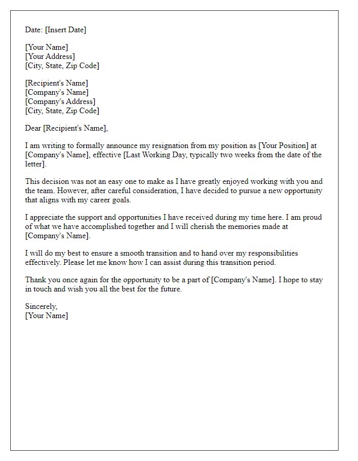 Letter template of departure notice from a management position.